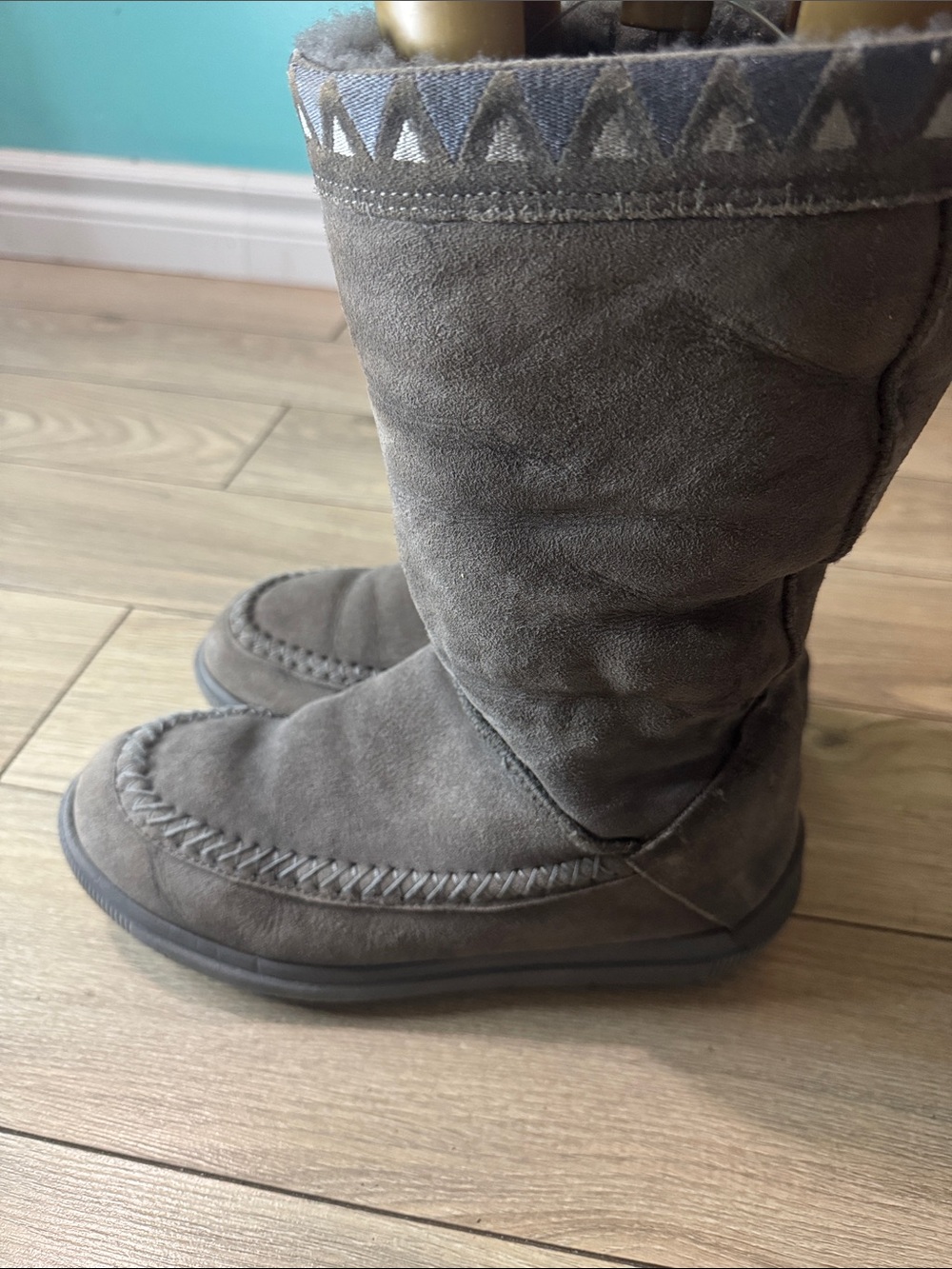 Manitobah Gray Suede Winter Boots with Shearling Trim
